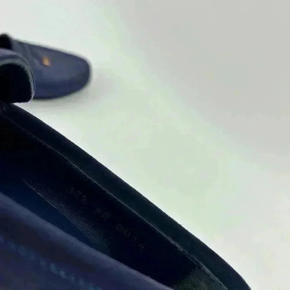 Louis Vuitton Blue Suede Shoes Leather Loafers Sz 37.5 US Womens Logo - Picture 15 of 15